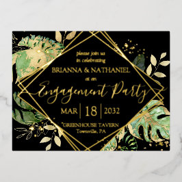 熱帯モダン婚約パーティ招待状金ゴールド 箔招待状ポストカード