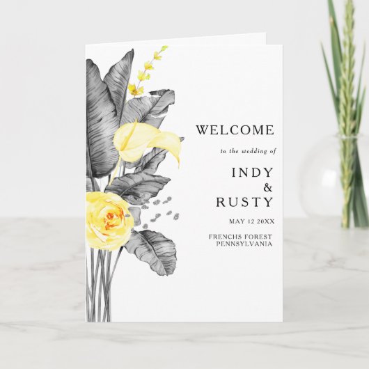 熱帯モダン折り畳み結婚式 プログラム (正面)