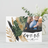 熱帯モダン抽象芸術ブラック金ゴールド保存日 招待状 (スタンド正面)