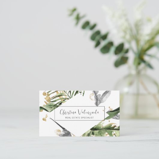 熱帯モダン抽象芸術植物名刺 名刺 (スタンド正面)