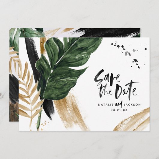 熱帯モダン抽象芸術絵を描結婚写真 セーブザデート (正面/裏面)