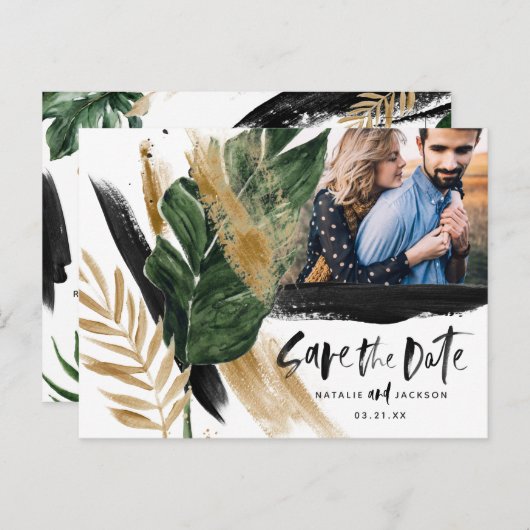 熱帯モダン抽象芸術絵を描結婚写真 案内ポストカード (正面/裏面)
