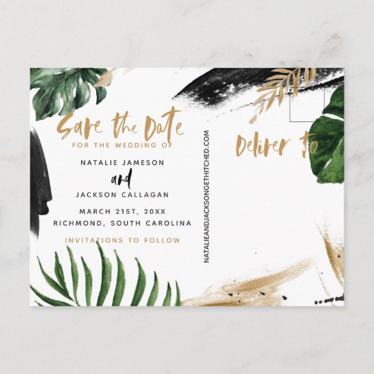 熱帯モダン抽象芸術絵を描結婚写真 案内ポストカード (裏面)