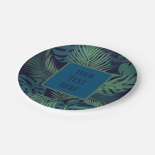 熱帯モダン暗椰子の葉、イチジク葉ジャングル ペーパープレート (アングル)