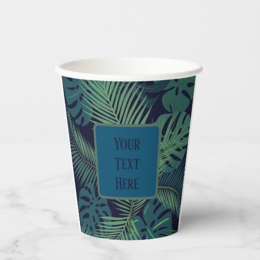 熱帯モダン暗椰子の葉、イチジク葉ジャングル 紙コップ (正面)