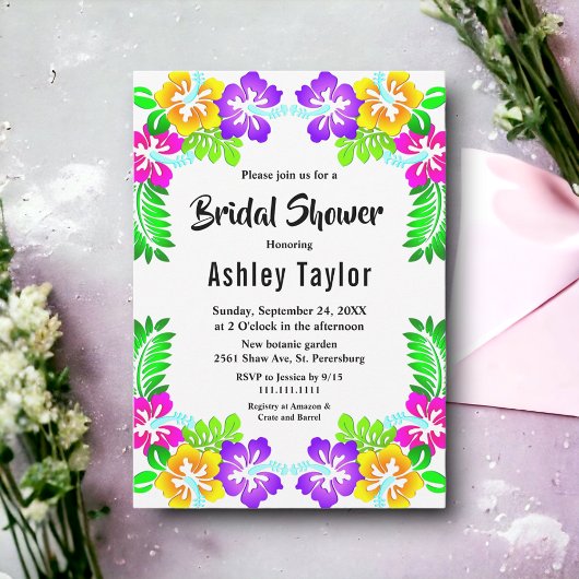 熱帯モダン植物性フローラブライダルシャワー 招待状