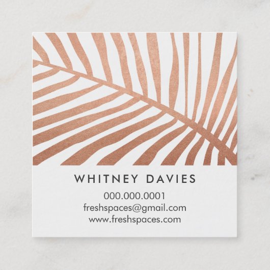 熱帯モダン椰子の葉のロゴトレンディーバラ金ゴールド スクエア名刺 (裏面)