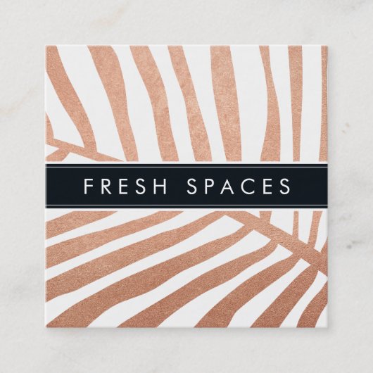 熱帯モダン椰子の葉のロゴトレンディーバラ金ゴールド スクエア名刺 (正面)