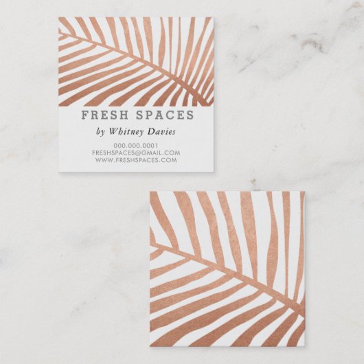 熱帯モダン椰子の葉のロゴトレンディーバラ金ゴールド スクエア名刺 (正面/裏面)