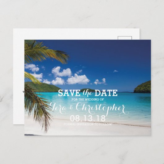 熱帯モダン海の結婚ビーチは日付を保存 案内ポストカード (正面/裏面)