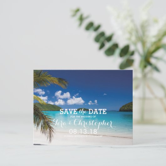 熱帯モダン海の結婚ビーチは日付を保存 案内ポストカード (スタンド正面)