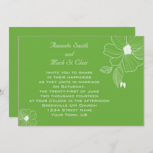 熱帯モダン緑と白の結婚式招待状 招待状 (正面/裏面)