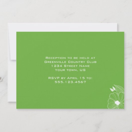 熱帯モダン緑と白の結婚式招待状 招待状 (裏面)