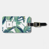 熱帯モダン緑の水色モノグラ葉ム ラゲッジタグ (正面横)