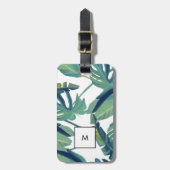 熱帯モダン緑の水色モノグラ葉ム ラゲッジタグ (正面縦)