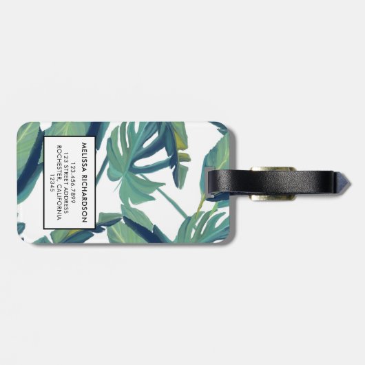 熱帯モダン緑の水色モノグラ葉ム ラゲッジタグ (裏面横)