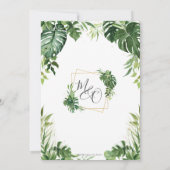 熱帯モダン緑の葉の多い熱帯結婚国 招待状 (裏面)