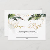 熱帯モダン緑の葉金ゴールドおむつラッフル エンクロージャーカード (正面/裏面)