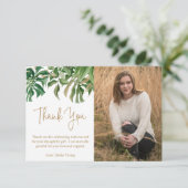 熱帯モダン緑の金ゴールド写真卒業 サンキューカード (スタンド正面)