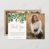 熱帯モダン緑の金ゴールド写真卒業 サンキューカード (正面/裏面)
