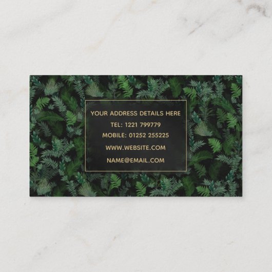 熱帯モダン緑の黒い緑の葉 名刺 (裏面)