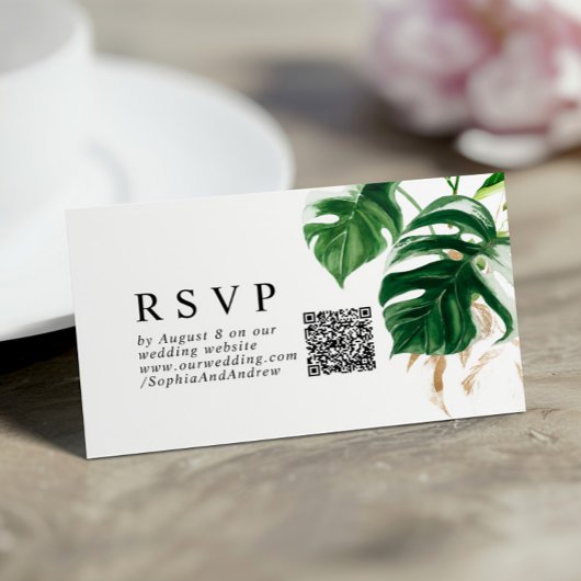熱帯モダン緑結婚のQR RSVP エンクロージャーカード