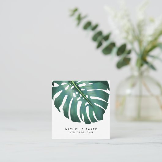 熱帯モダン緑葉 スクエア名刺 (スタンド正面)
