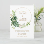 熱帯モダン緑金ゴールド幾何結婚体 招待状 (スタンド正面)
