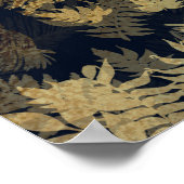 熱帯モダン金ゴールドの葉の青パターン ポスター (角)