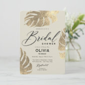 熱帯モダン金ゴールドエレガント葉ブライダルシャワー 招待状 (スタンド正面)