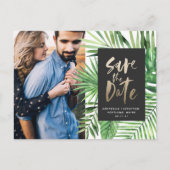 熱帯モダン金ゴールドスタイリッシュス結婚ト写真 インビテーションポストカード (正面)