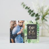 熱帯モダン金ゴールドスタイリッシュス結婚ト写真 インビテーションポストカード (スタンド正面)