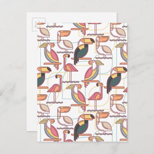 熱帯モダン鳥の模様 ポストカード (正面/裏面)