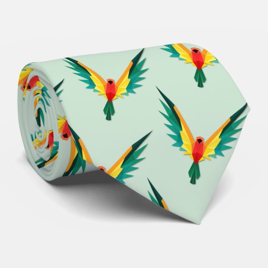 熱帯モダン鳥模様（淡青） ネクタイ (ロール)