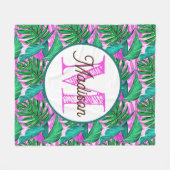 熱帯モノグラムのパーソナライズされたフリースブランケット フリースブランケット (正面(横))