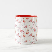 熱帯モノグラムのピンクのフラミンゴの水色 ツートーンマグカップ (中央)