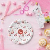 熱帯モノグラムのピンクのフラミンゴの水色 ペーパープレート (パーティー)