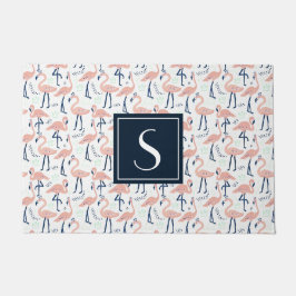 熱帯モノグラムのピンクのフラミンゴ模様マウス ドアマット