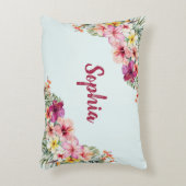 熱帯モノグラムのピンクの花フローラ アクセントクッション (正面(垂直))