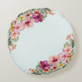 熱帯モノグラムのピンクの花フローラ ラウンドクッション (裏面)