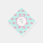 熱帯モノグラムピンクフラミンゴ水色 スタンダードカクテルナプキン (角)