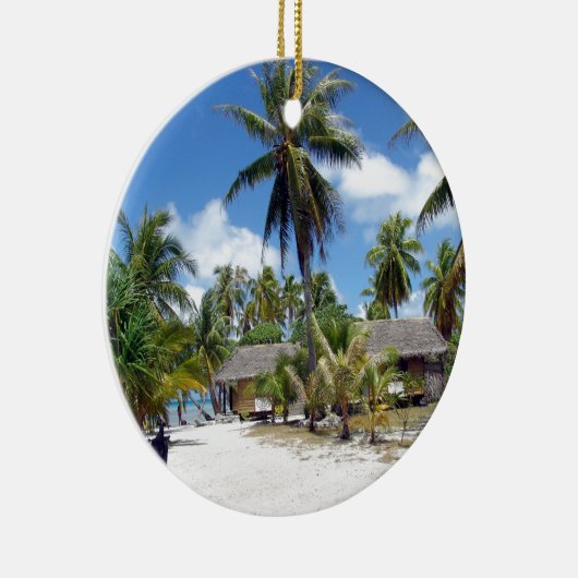 熱帯モルディブのやし果樹園の掘っ建て小屋 セラミックオーナメント (右)