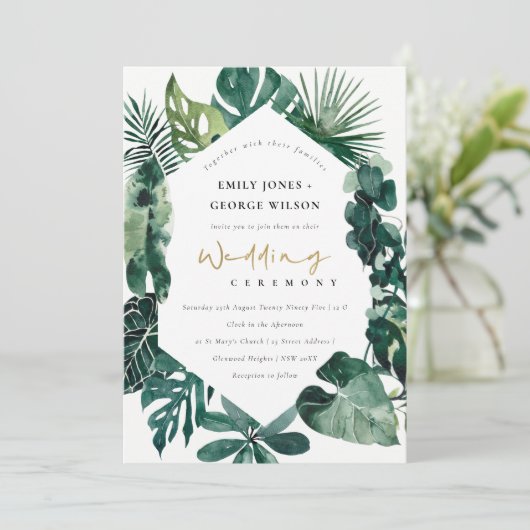 熱帯モンスターグリーン六角ウェディング招待 サンキューカード (スタンド正面)