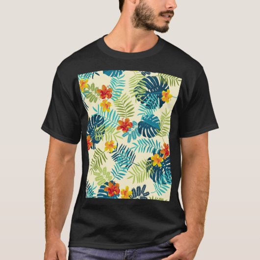 熱帯モンスターハイビスカス夏パターン Tシャツ (正面)