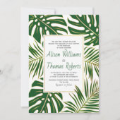 熱帯モンステラとパーム葉グリー結婚ズ 招待状 (正面)