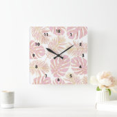 熱帯モンステラとパーム葉金ゴールドトレンディー スクエア壁時計 (ホーム)