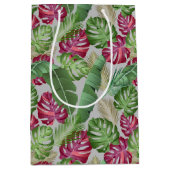 熱帯モンステラとパーム葉 ミディアムペーパーバッグ (正面)