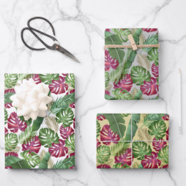 熱帯モンステラとパーム葉 ラッピングペーパーシート