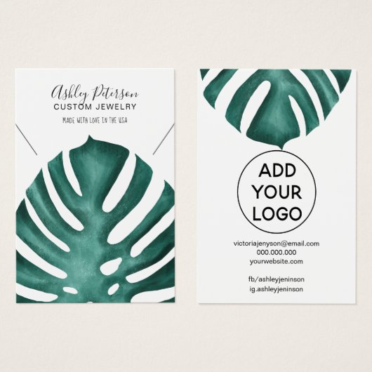 熱帯モンステラのロゴジュエリーネックレス表示 (正面&裏面)