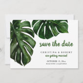 熱帯モンステラの水の色の緑の日付を保存 招待状 (正面)